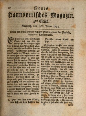 Neues hannoversches Magazin (Hannoversche Anzeigen) Montag 14. Januar 1793