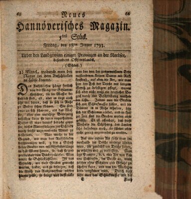 Neues hannoversches Magazin (Hannoversche Anzeigen) Freitag 18. Januar 1793