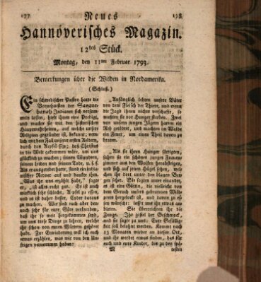 Neues hannoversches Magazin (Hannoversche Anzeigen) Montag 11. Februar 1793