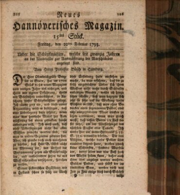 Neues hannoversches Magazin (Hannoversche Anzeigen) Freitag 22. Februar 1793