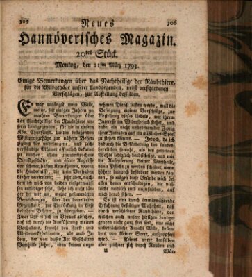 Neues hannoversches Magazin (Hannoversche Anzeigen) Montag 11. März 1793