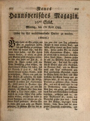 Neues hannoversches Magazin (Hannoversche Anzeigen) Montag 1. April 1793