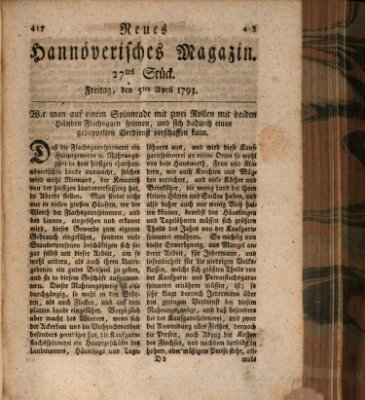 Neues hannoversches Magazin (Hannoversche Anzeigen) Freitag 5. April 1793