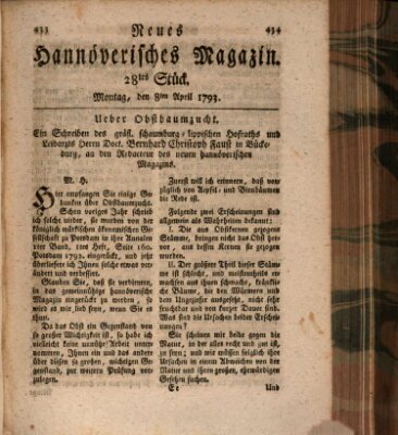 Neues hannoversches Magazin (Hannoversche Anzeigen) Montag 8. April 1793