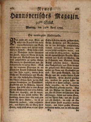 Neues hannoversches Magazin (Hannoversche Anzeigen) Montag 15. April 1793