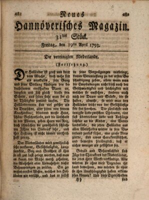 Neues hannoversches Magazin (Hannoversche Anzeigen) Freitag 19. April 1793