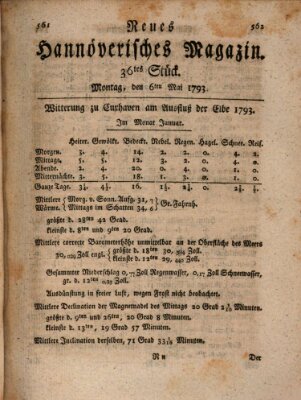 Neues hannoversches Magazin (Hannoversche Anzeigen) Montag 6. Mai 1793