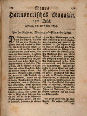 Neues hannoversches Magazin (Hannoversche Anzeigen) Freitag 10. Mai 1793