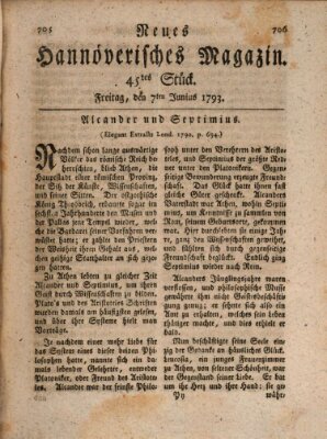 Neues hannoversches Magazin (Hannoversche Anzeigen) Freitag 7. Juni 1793