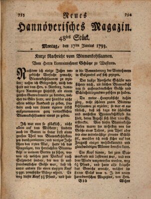 Neues hannoversches Magazin (Hannoversche Anzeigen) Montag 17. Juni 1793