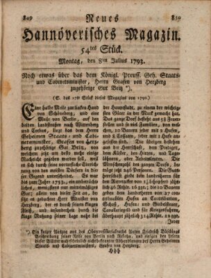 Neues hannoversches Magazin (Hannoversche Anzeigen) Montag 8. Juli 1793