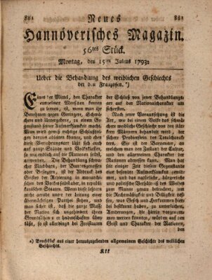 Neues hannoversches Magazin (Hannoversche Anzeigen) Montag 15. Juli 1793