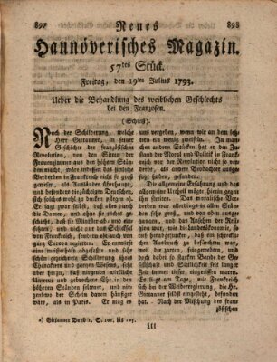 Neues hannoversches Magazin (Hannoversche Anzeigen) Freitag 19. Juli 1793