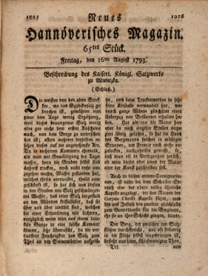 Neues hannoversches Magazin (Hannoversche Anzeigen) Freitag 16. August 1793