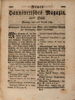 Neues hannoversches Magazin (Hannoversche Anzeigen) Montag 19. August 1793