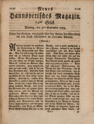 Neues hannoversches Magazin (Hannoversche Anzeigen) Montag 9. September 1793