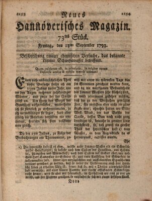 Neues hannoversches Magazin (Hannoversche Anzeigen) Freitag 13. September 1793