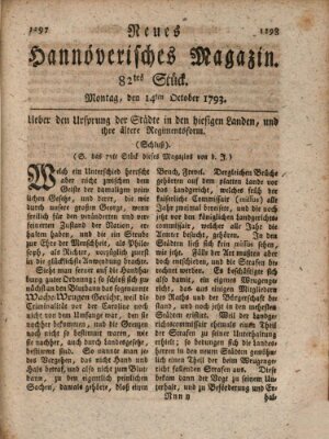 Neues hannoversches Magazin (Hannoversche Anzeigen) Montag 14. Oktober 1793