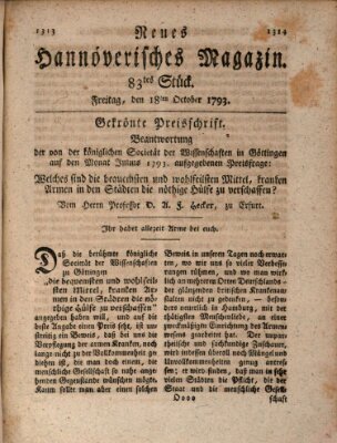 Neues hannoversches Magazin (Hannoversche Anzeigen) Freitag 18. Oktober 1793