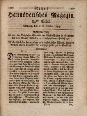 Neues hannoversches Magazin (Hannoversche Anzeigen) Montag 21. Oktober 1793