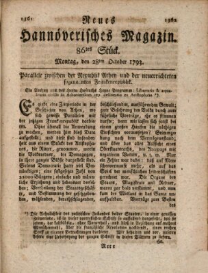 Neues hannoversches Magazin (Hannoversche Anzeigen) Montag 28. Oktober 1793