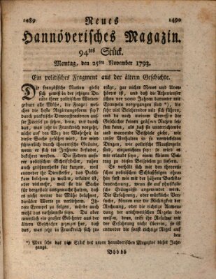 Neues hannoversches Magazin (Hannoversche Anzeigen) Montag 25. November 1793