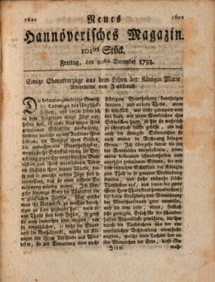 Neues hannoversches Magazin (Hannoversche Anzeigen) Freitag 20. Dezember 1793