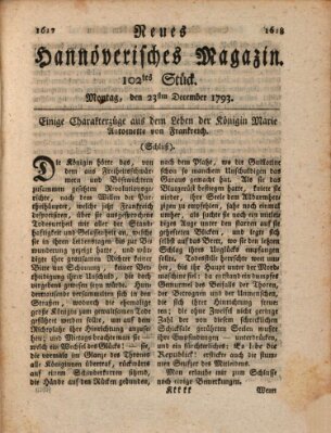 Neues hannoversches Magazin (Hannoversche Anzeigen) Montag 23. Dezember 1793