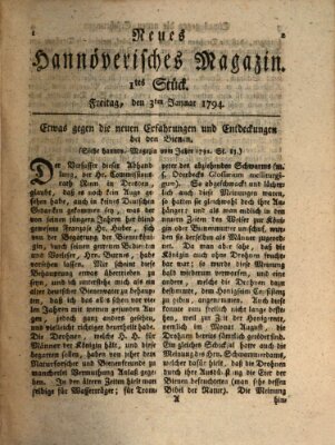 Neues hannoversches Magazin (Hannoversche Anzeigen) Freitag 3. Januar 1794