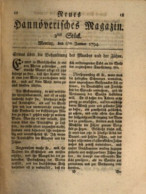 Neues hannoversches Magazin (Hannoversche Anzeigen) Montag 6. Januar 1794