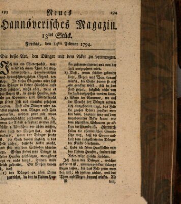 Neues hannoversches Magazin (Hannoversche Anzeigen) Freitag 14. Februar 1794