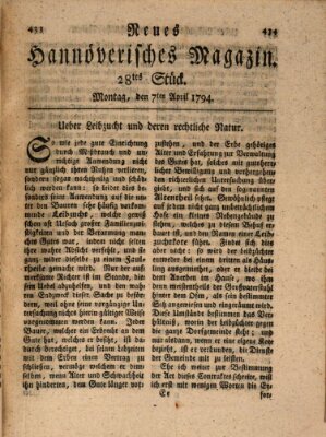 Neues hannoversches Magazin (Hannoversche Anzeigen) Montag 7. April 1794