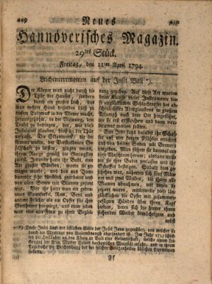 Neues hannoversches Magazin (Hannoversche Anzeigen) Freitag 11. April 1794