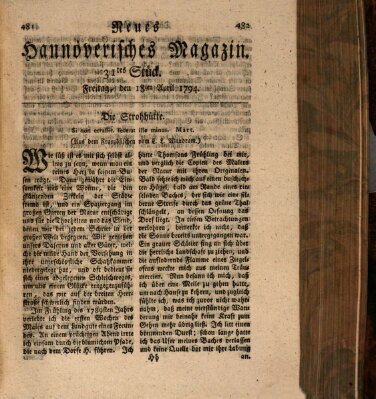 Neues hannoversches Magazin (Hannoversche Anzeigen) Freitag 18. April 1794