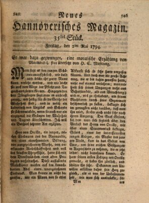 Neues hannoversches Magazin (Hannoversche Anzeigen) Freitag 2. Mai 1794