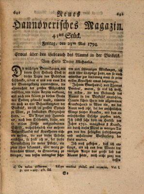 Neues hannoversches Magazin (Hannoversche Anzeigen) Freitag 23. Mai 1794