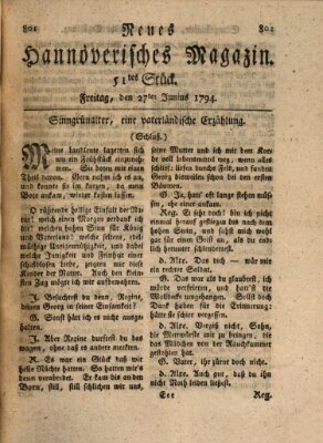 Neues hannoversches Magazin (Hannoversche Anzeigen) Freitag 27. Juni 1794