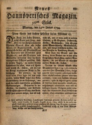 Neues hannoversches Magazin (Hannoversche Anzeigen) Montag 14. Juli 1794