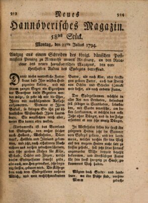 Neues hannoversches Magazin (Hannoversche Anzeigen) Montag 21. Juli 1794