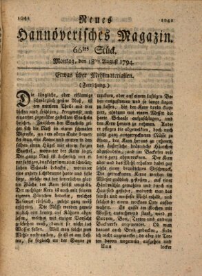 Neues hannoversches Magazin (Hannoversche Anzeigen) Montag 18. August 1794