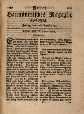 Neues hannoversches Magazin (Hannoversche Anzeigen) Freitag 29. August 1794