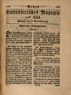 Neues hannoversches Magazin (Hannoversche Anzeigen) Montag 1. September 1794