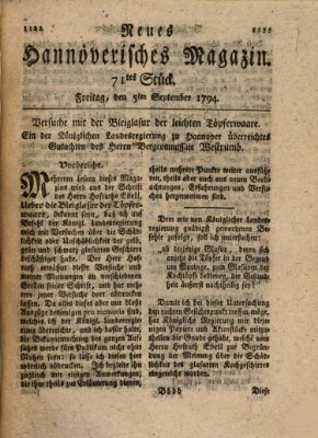 Neues hannoversches Magazin (Hannoversche Anzeigen) Freitag 5. September 1794