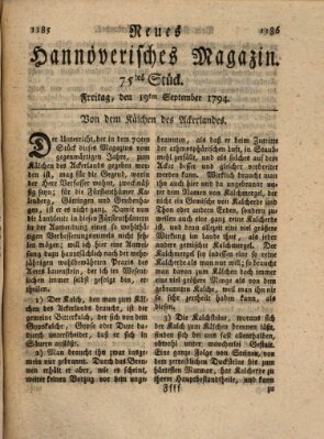 Neues hannoversches Magazin (Hannoversche Anzeigen) Freitag 19. September 1794