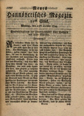 Neues hannoversches Magazin (Hannoversche Anzeigen) Montag 13. Oktober 1794