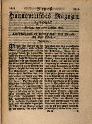 Neues hannoversches Magazin (Hannoversche Anzeigen) Freitag 17. Oktober 1794