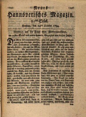 Neues hannoversches Magazin (Hannoversche Anzeigen) Freitag 24. Oktober 1794