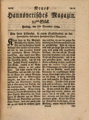 Neues hannoversches Magazin (Hannoversche Anzeigen) Freitag 7. November 1794