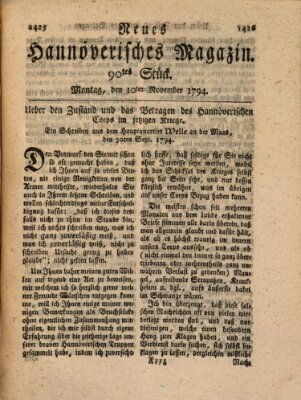 Neues hannoversches Magazin (Hannoversche Anzeigen) Montag 10. November 1794