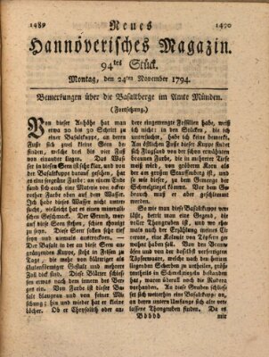 Neues hannoversches Magazin (Hannoversche Anzeigen) Montag 24. November 1794